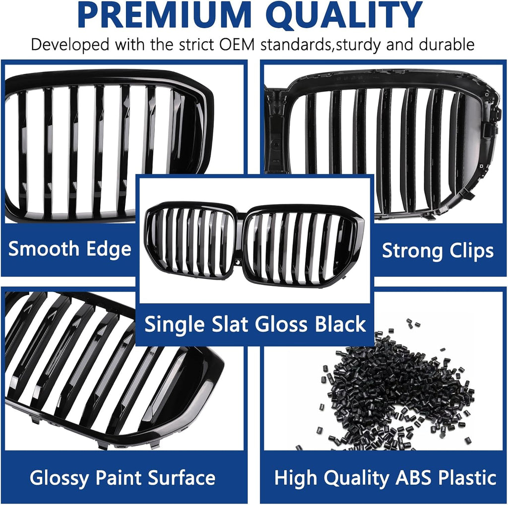 G05 Grill, Front Kidney Grille Compatible with 2024-IN BMW X5 G05 Single Slat Gloss Black Grill