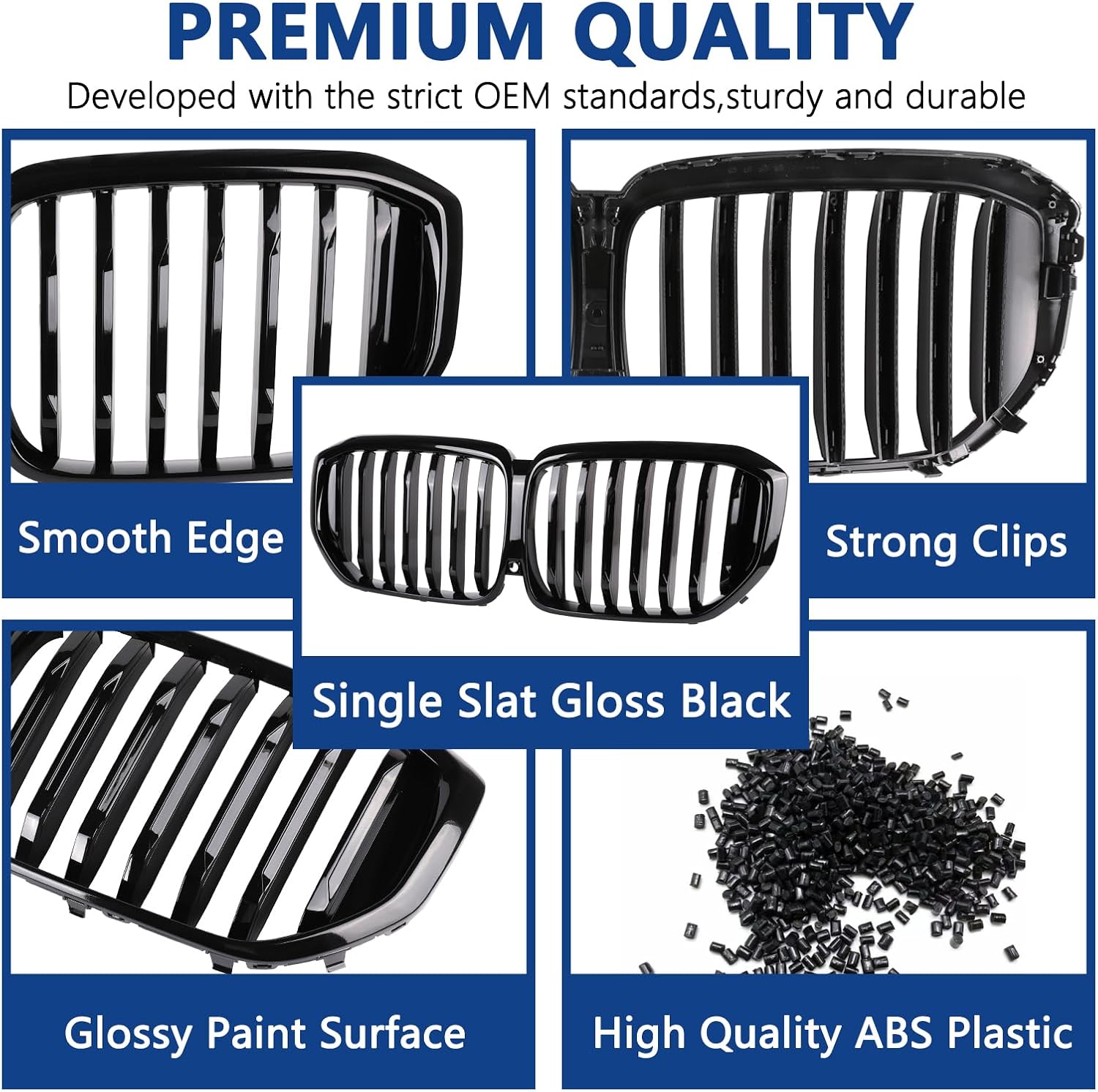 G05 Grill, Front Kidney Grille Compatible with 2024-IN BMW X5 G05 Single Slat Gloss Black Grill