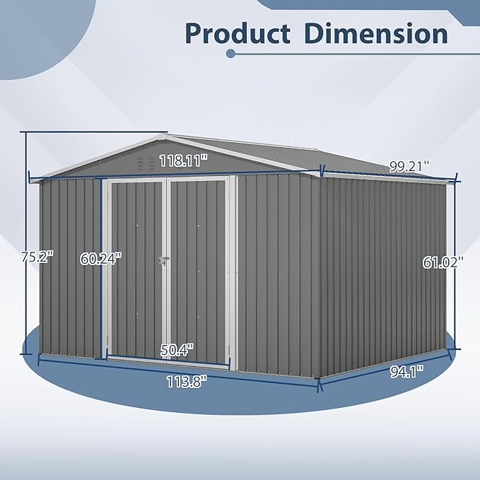 10X8 FT Outdoor Metal Storage Shed - Image 2