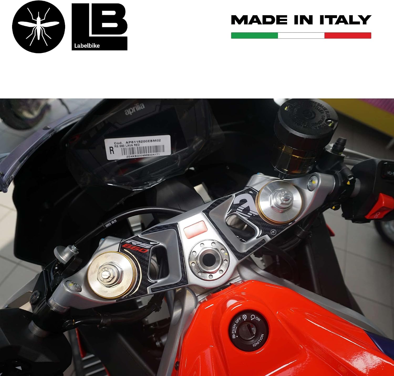 labelbike - 3D Sticker Motorcycle Steering Fork Plate Protection and Decoration in Resin Compatible with Aprilia RS 660 2020-2025