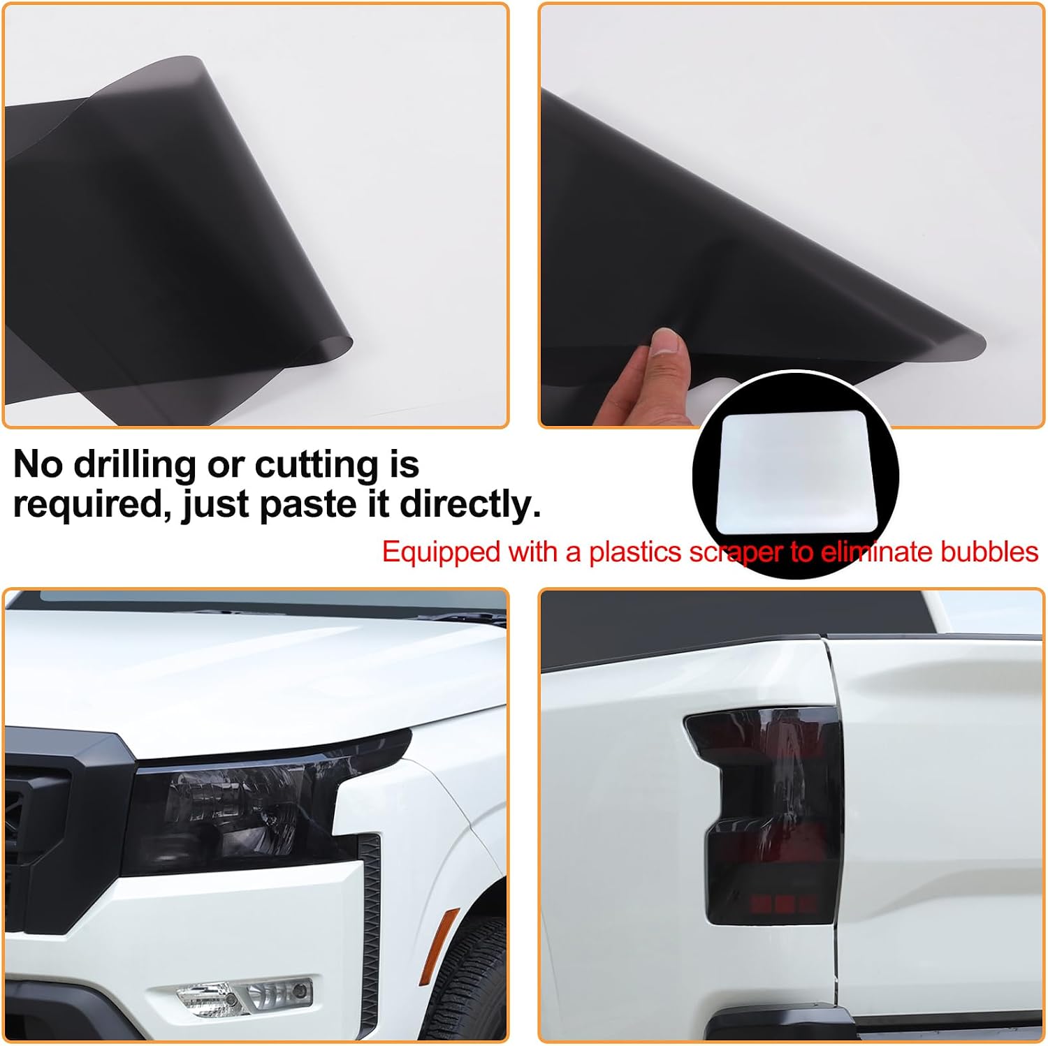 Car Front Headlight Tint Film & Rear Taillight Trim Sticker Compatible with Nissan Frontier 2022-2025, Precut Taillight Headlight Lamp Overlay Kit Black Transparent TPU Decals Protector Accessories