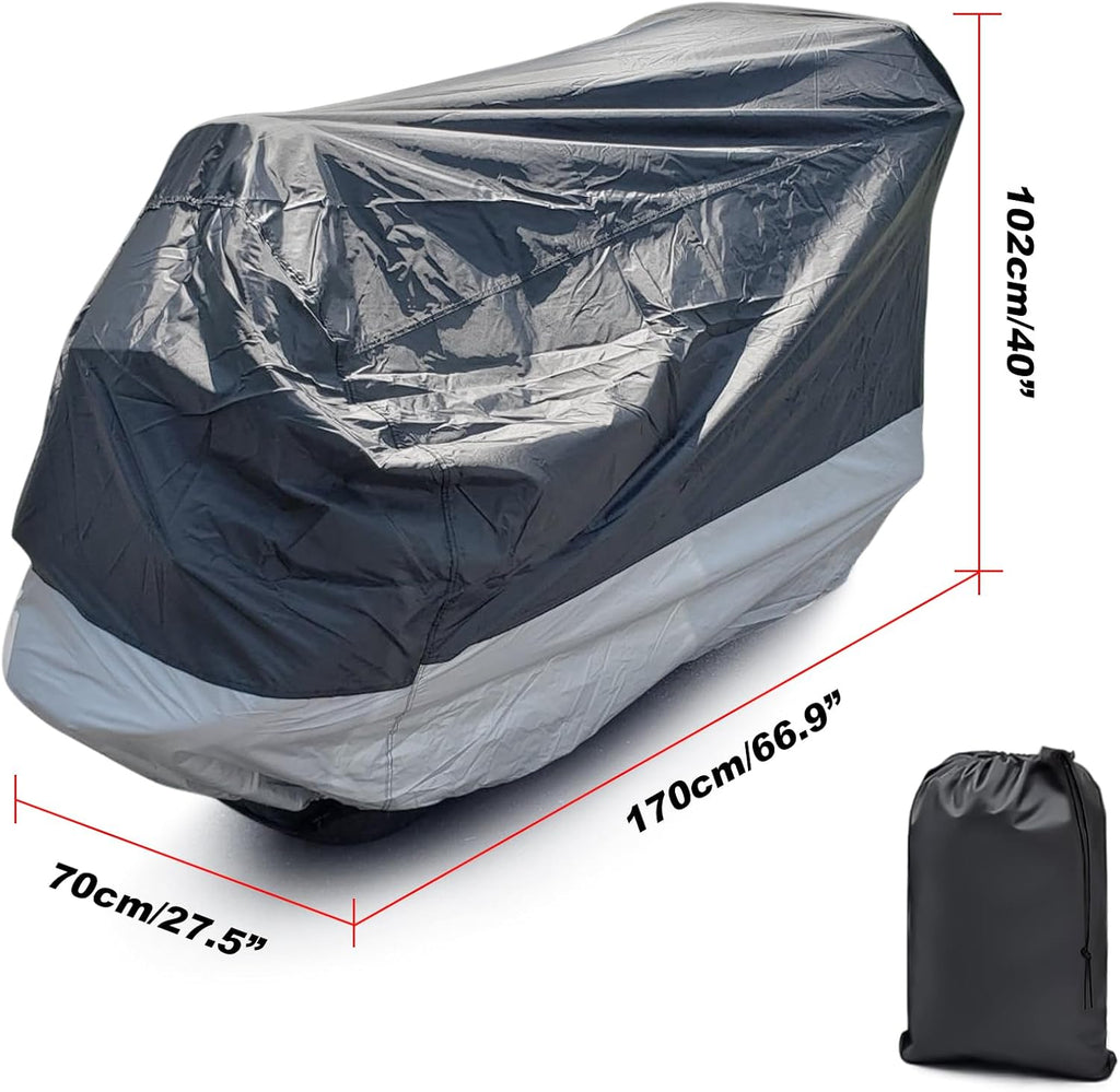 PSLER Waterproof Motorcycle Cover Outdoor for Motorbike Moped Dirt Bike | 96 x 49 x 41 Inch, with Lock-Holes, Polyester taffeta, protect from UV rays & rain, easy to store with storage bag