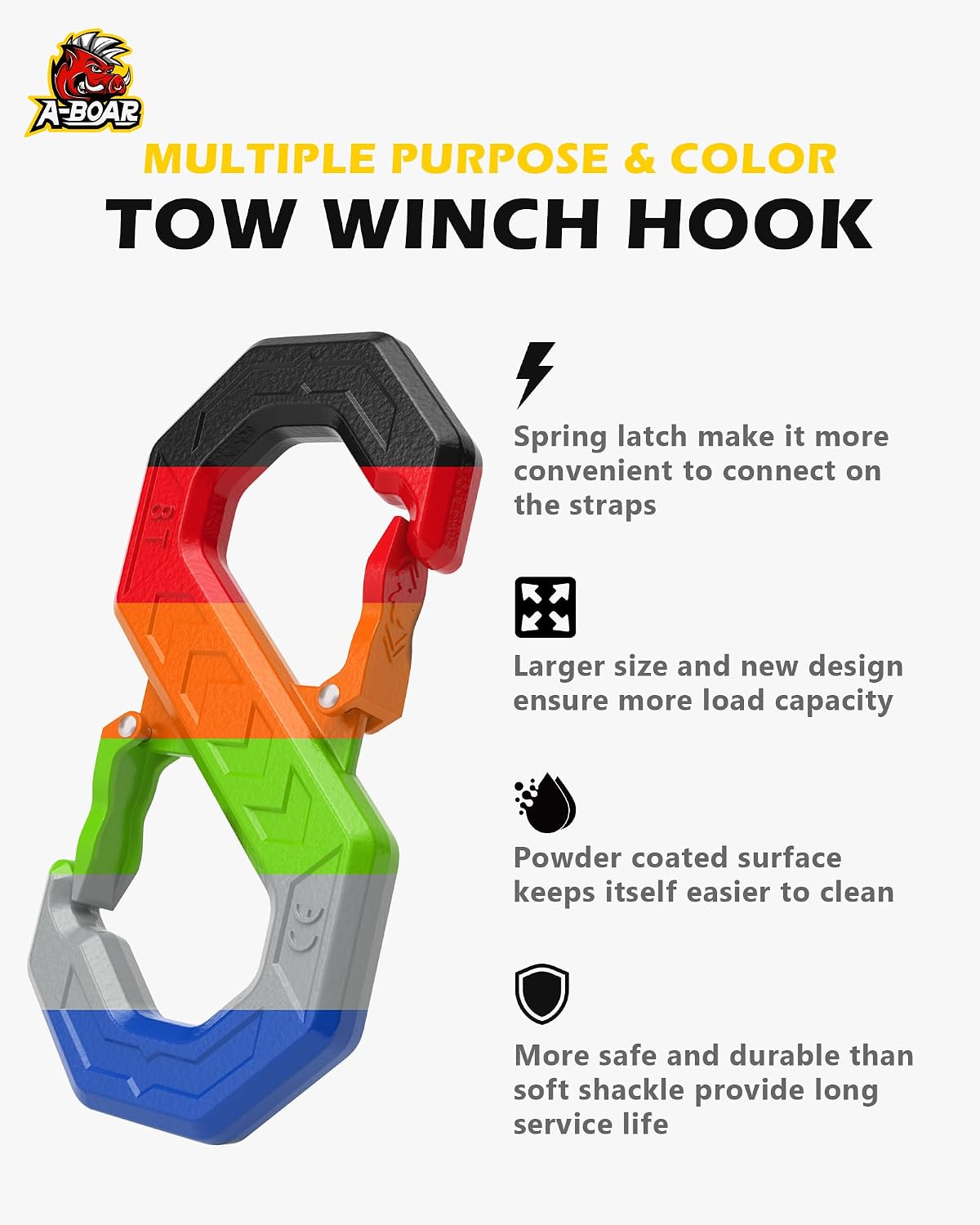 3/8" Tow Hook, S-Shaped Winch Hook, 33,000lbs Breaking Strength, G80 Heavy Duty Forged Steel, Fast Connect Easy Release Winch Shackle Towing Hook for Trucks, SUVs, ATVs, Trailers, Red