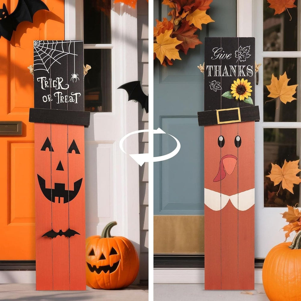 One-Piece Reversible Halloween Thanksgiving Porch Sign