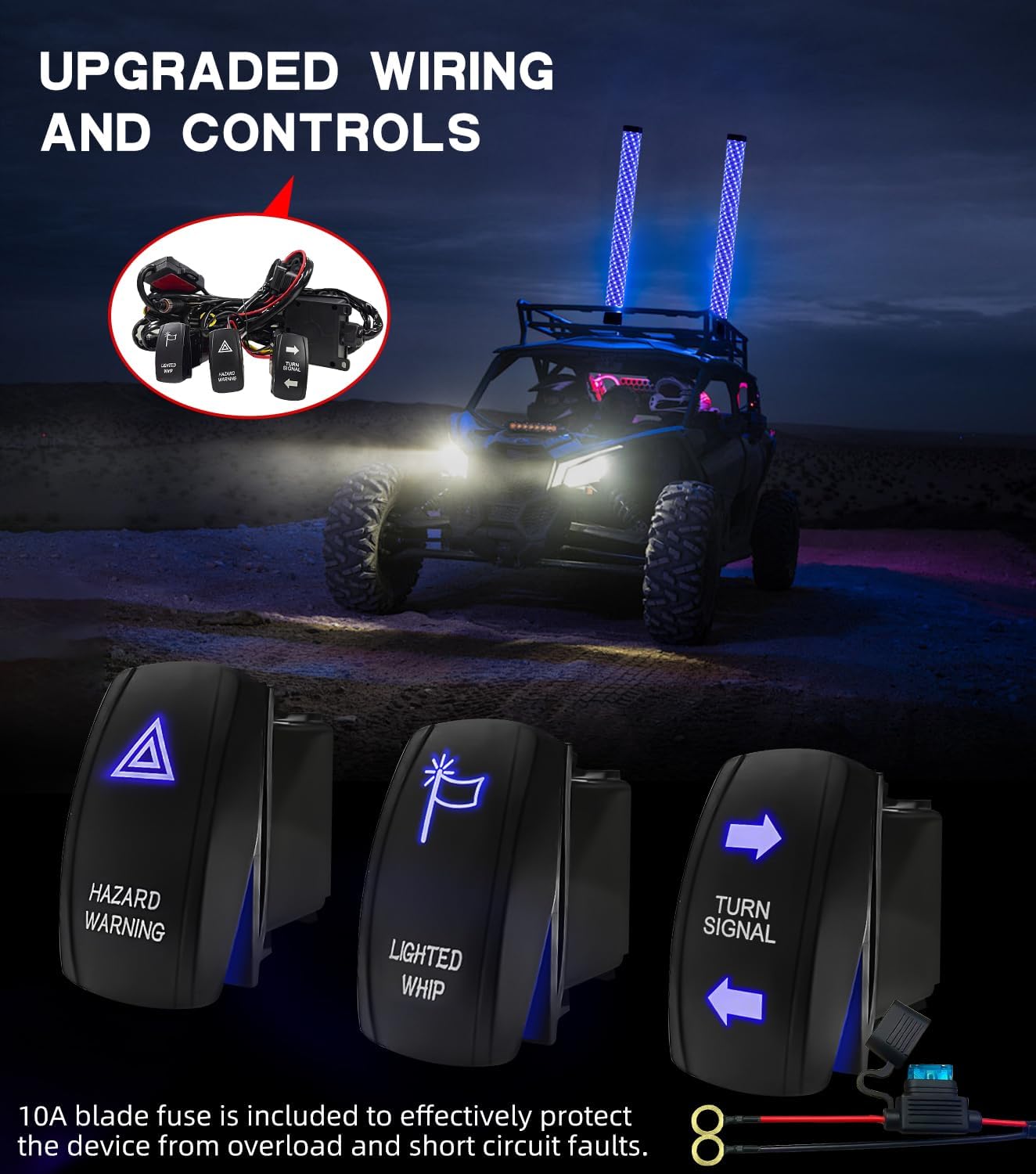 ZIMABLUE 2PC 2FT Fat Whip Lights for Side by Side, App & Remote Control RGB Chasing Light Whip with 3 Switchs for ATV UTV Dune Buggy Truck,LED Whip Light Compatible with Polaris RZR Can-Am Maverick X3