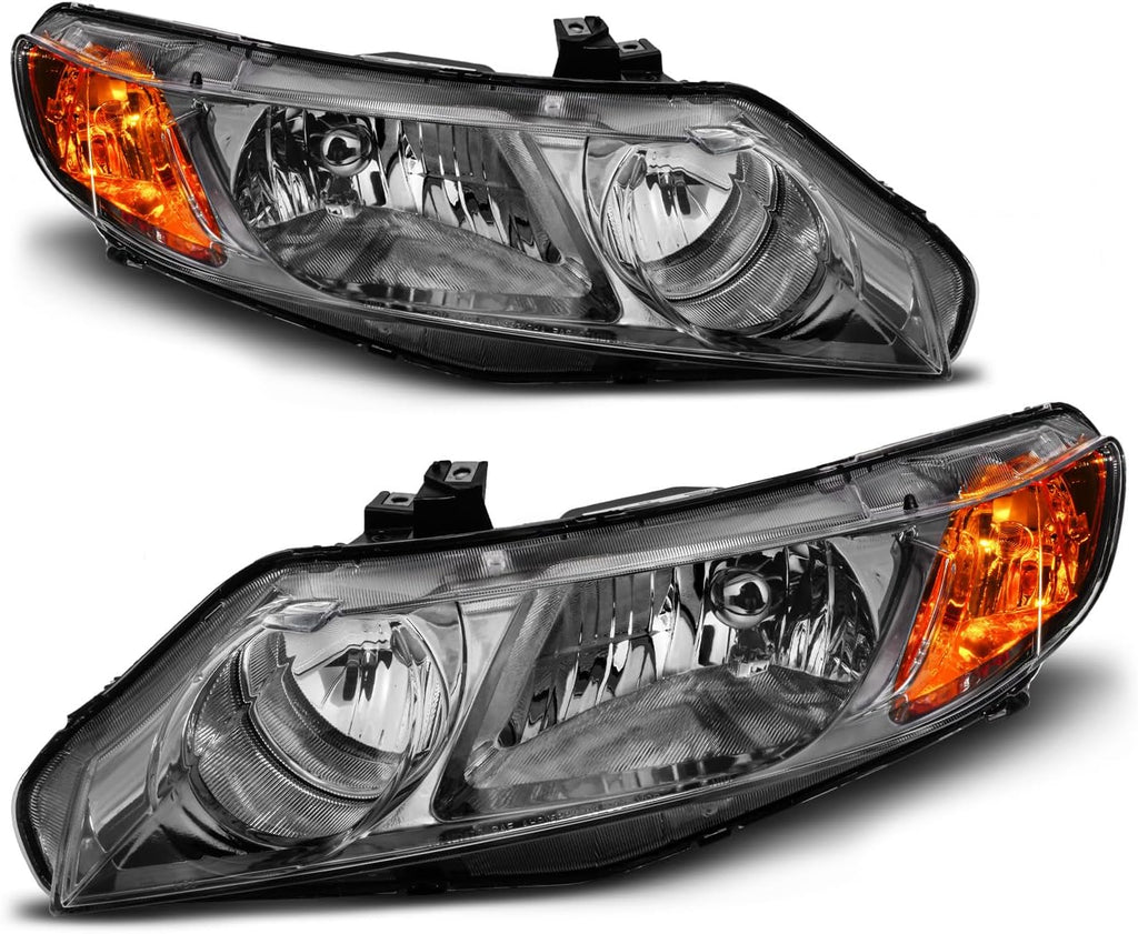AmeriLite for 2006-2011 Honda Civic 4Dr Sedan/Hybrid Black Chrome Replacement Headlights Set w/Bulbs - Passenger and Driver Side