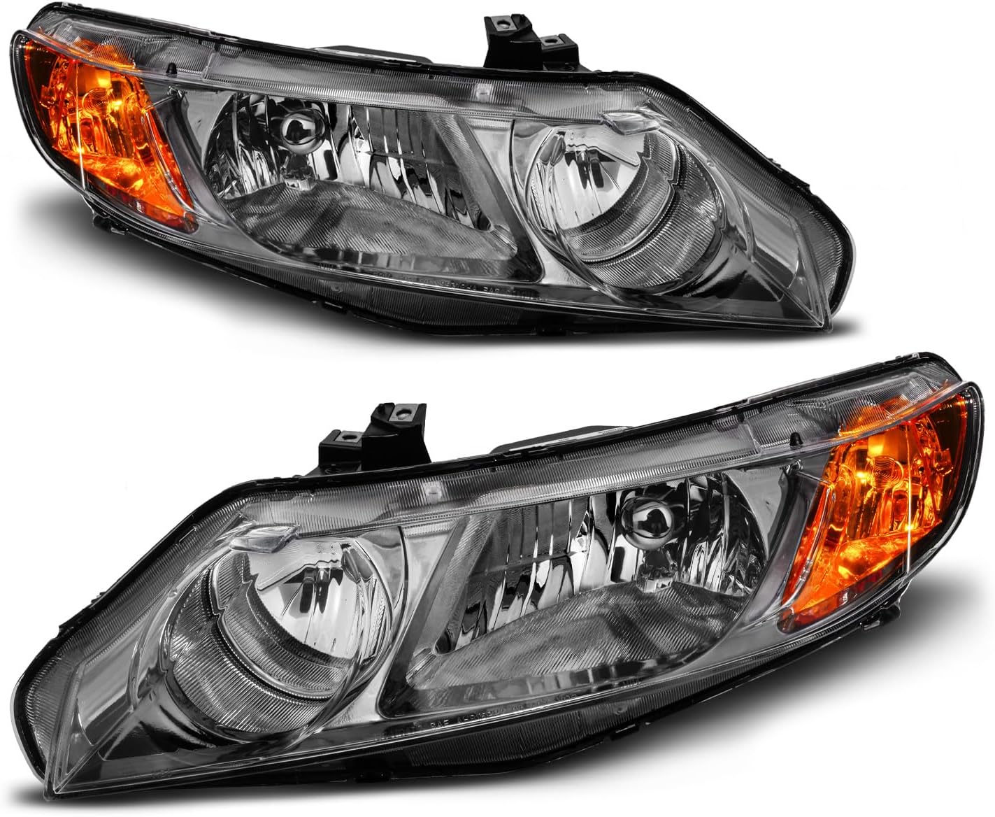 AmeriLite for 2006-2011 Honda Civic 4Dr Sedan/Hybrid Black Chrome Replacement Headlights Set w/Bulbs - Passenger and Driver Side