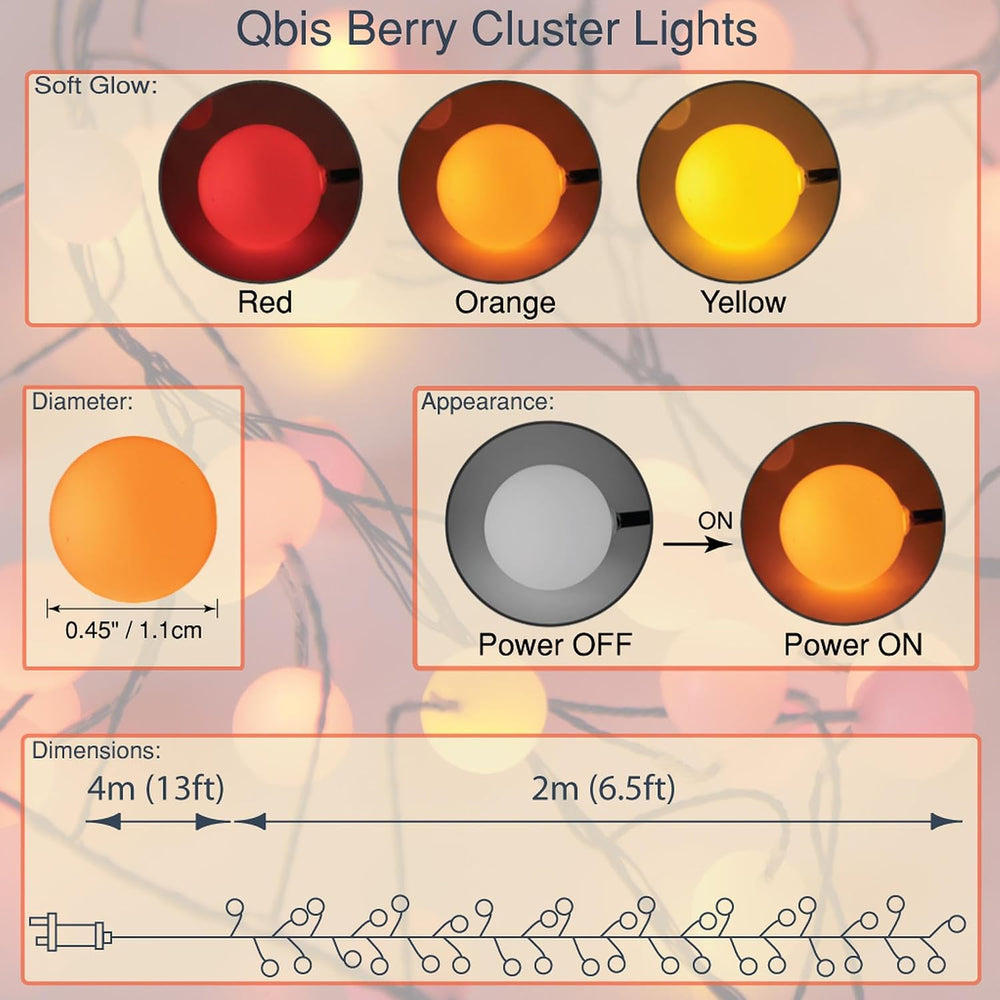 QBIS Halloween Lights, Orange Yellow Red, 120 Berry Cluster Lights,6.5ft