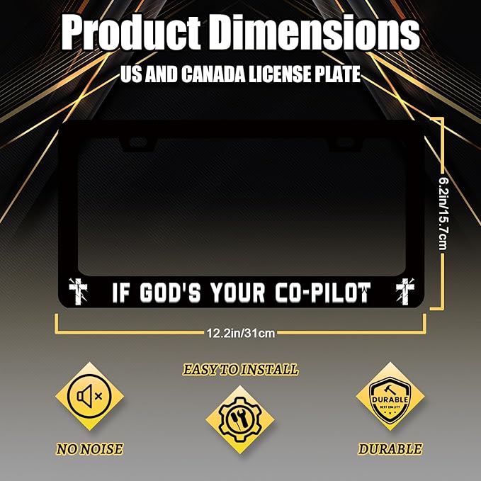 If God‘s Your Co-Pilot License Plate Frame Funny Jesus License Plate Stainless - Image 2