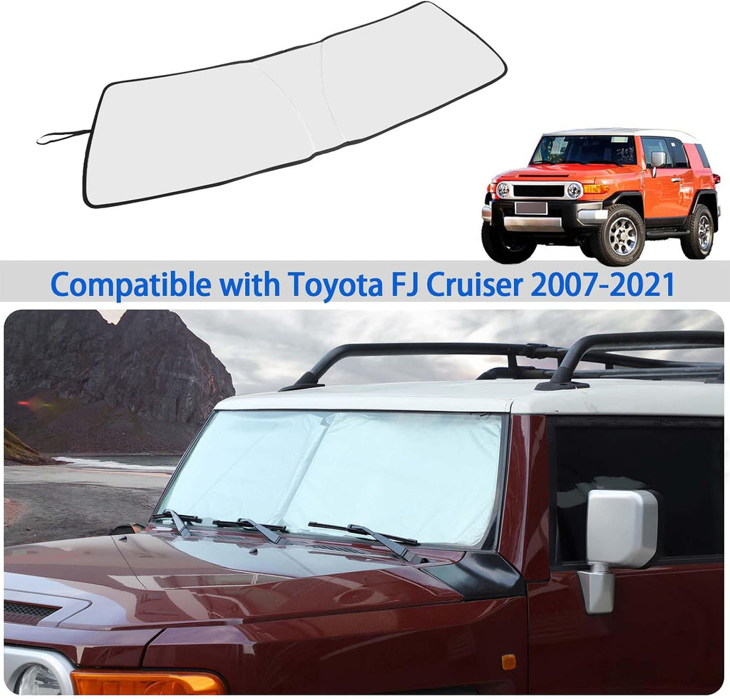 Windshield Sunshade Compatible with Toyota FJ Cruiser 2007-2021, Folding Car Sun Shade for Front Window, Auto Sun Protection Visors Blocks UV Rays and Keeps Vehicle Cool, 1PC (Silver)
