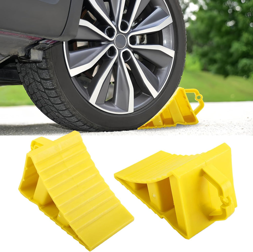 vvag Wheel Chocks for Trailers,2 Pack Heavy Duty Wheel Chocks with Handles for Easy Removal,Hard Plastic Triangular Tire Blocks,Non-Slip Wheel Stoppers for Most Trailers/RVs/Campers (2 Pack)