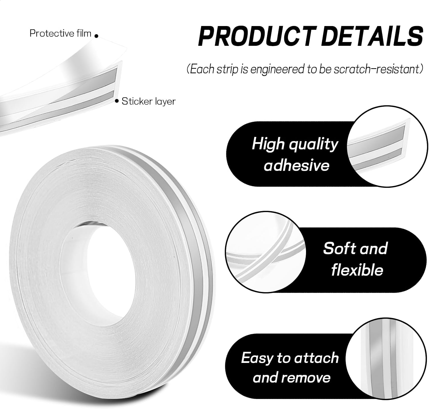 2 Rolls×32Ft Car Pinstriping Tape, Vinyl Automotive Pinstriping Tape Stripe Decal, DIY Car Body Side Stripes Trim Sticker, Universal for Motorcycle Door Home Musical Instrument(Silver)