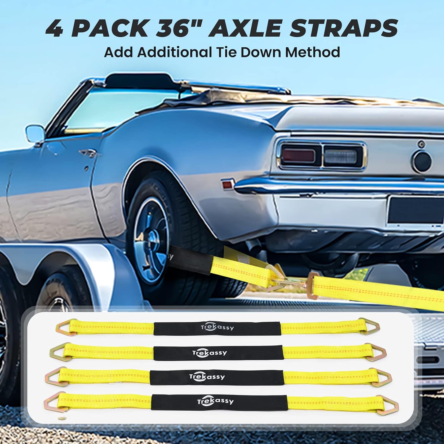 Trekassy 2" x 96" Car Tie Down Straps for Trailers, Heavy Duty Tire Tie Downs for ATV/UTV, 10000lbs Break Strength, Include 4 Axle Straps for Different Uses