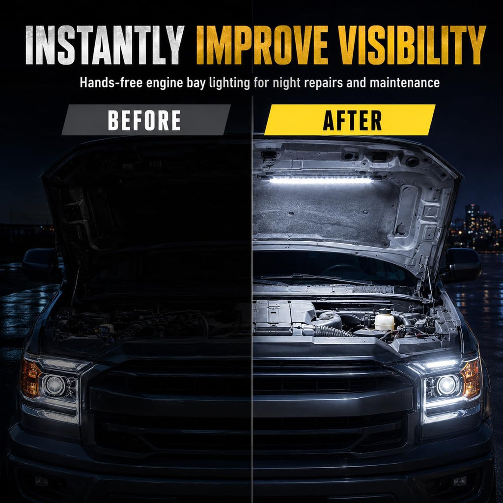 Under Hood LED Light Strip for Truck Car SUV - 15.35" Waterproof Engine Bay Work Light with Auto Pin & Manual On/Off Switch - 6000K Ultra Bright 12V Underhood Repair Lamp