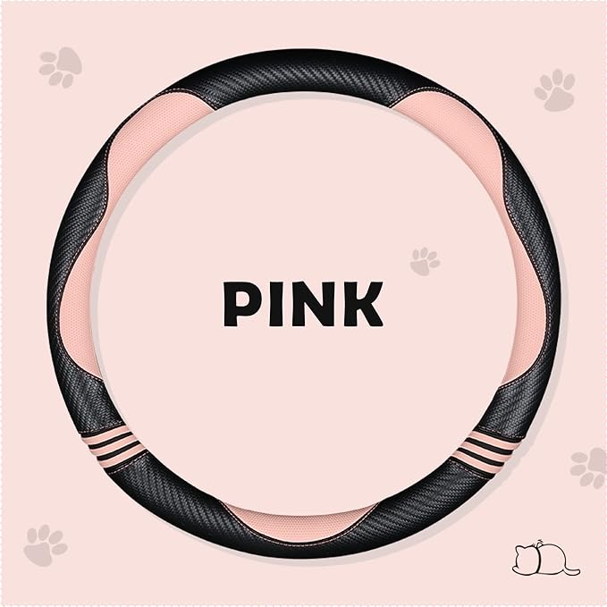 Car Steering Wheel Covers for Women Girl Padded Carbon Fiber PU Leather Cute - Image 3