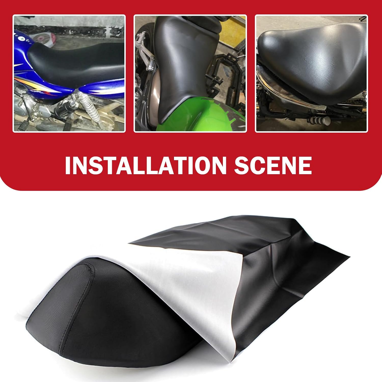 Motorcycle Seat Cover, DIY Seat Protector, Suitable for Motorcycle, Scooter or Electric Vehicle (Black, 39.37" x 27.56")