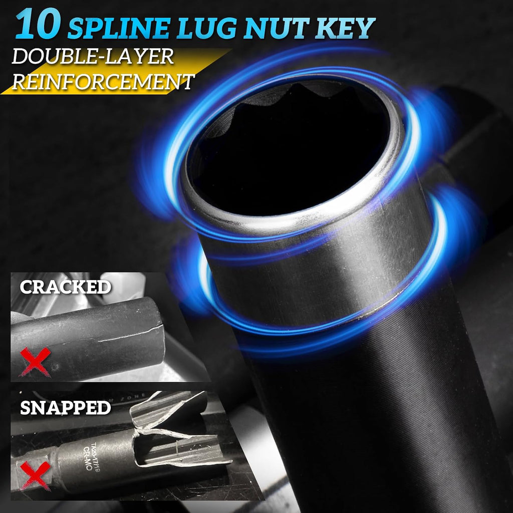 10 Spline Lug Nut Socket for TA20 17/19 10-Spline Lug Nut Tool Key | 10 Point Socket Compatible with Bimecc 10 Spline Lug Nut Key,17,19mm Hex Drive 10 Spline Socket