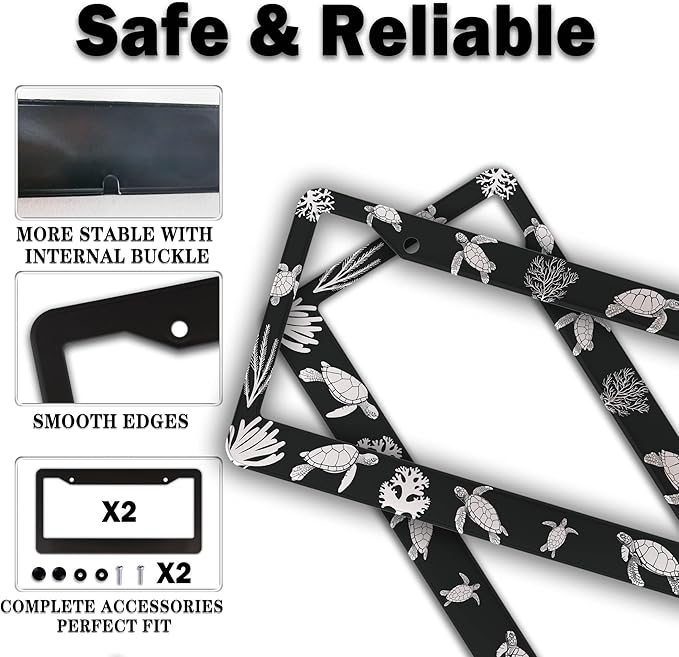 Automotive Exterior Accessories Black and White License Plate Frames Turtle - Image 4