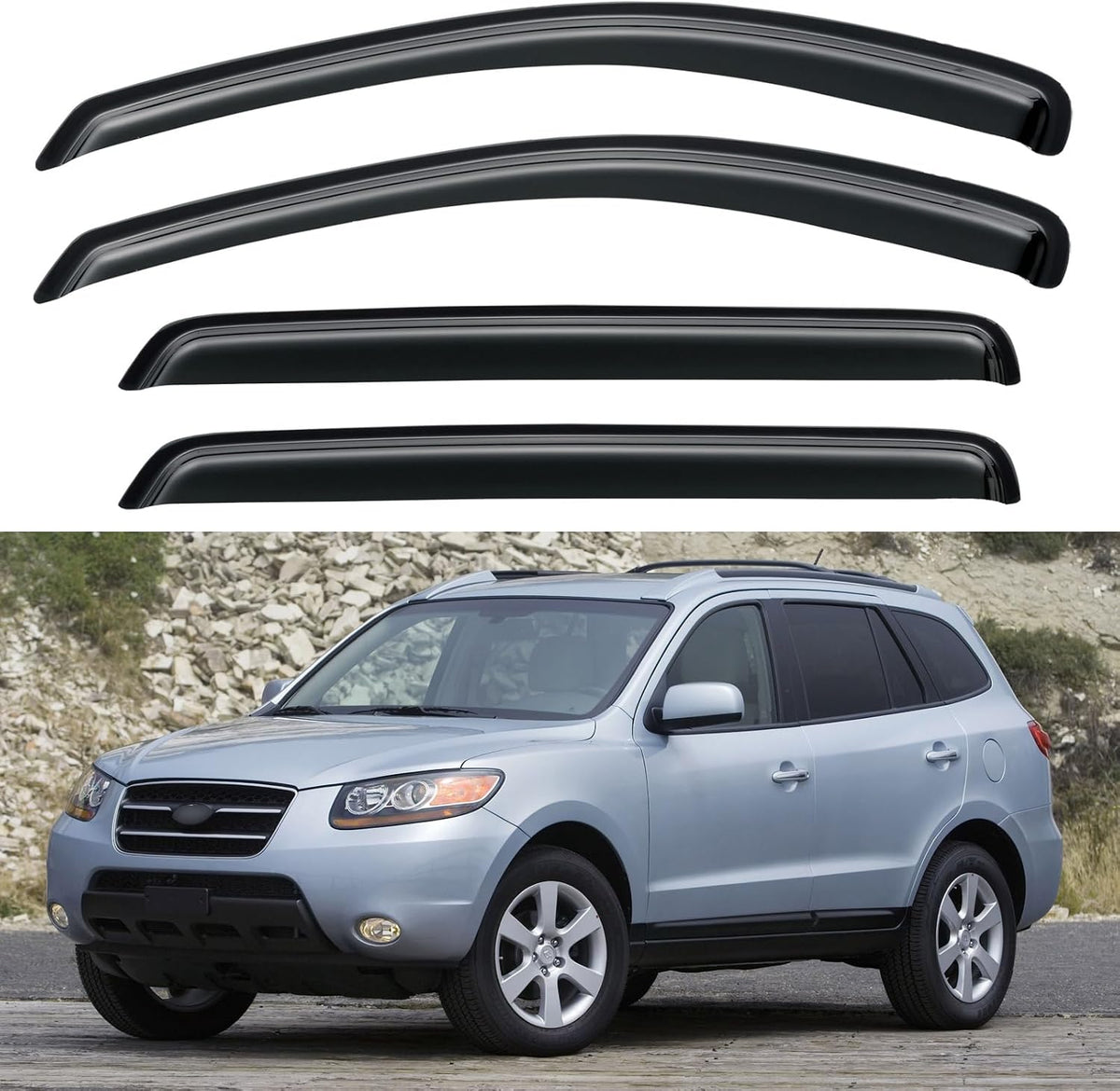 Window Visors Rain Guards for 2007-2012 Hyundai Santa Fe, Out-Channel Window