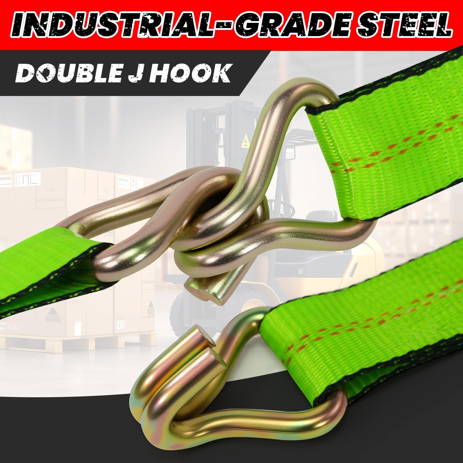 4 Pack 20ft Ratchet Straps Heavy Duty, 10,000 LBS Break Strength, 2" x 20' Heavy Duty Cargo Straps with Double J Hooks, Cargo Tie Down Straps Perfect for Truck, Trailers, Moving Appliances (Green)