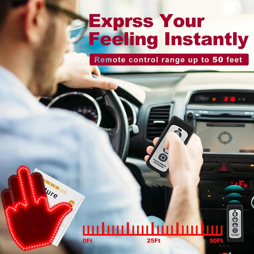 Middle Finger Car Light - Glo Hand Gesture Light for Car,Light Up Middle Finger for Cars Window, Led Hand Gesture with Remote,Road Rage Hand Led Sign, Fun Truck Accessories