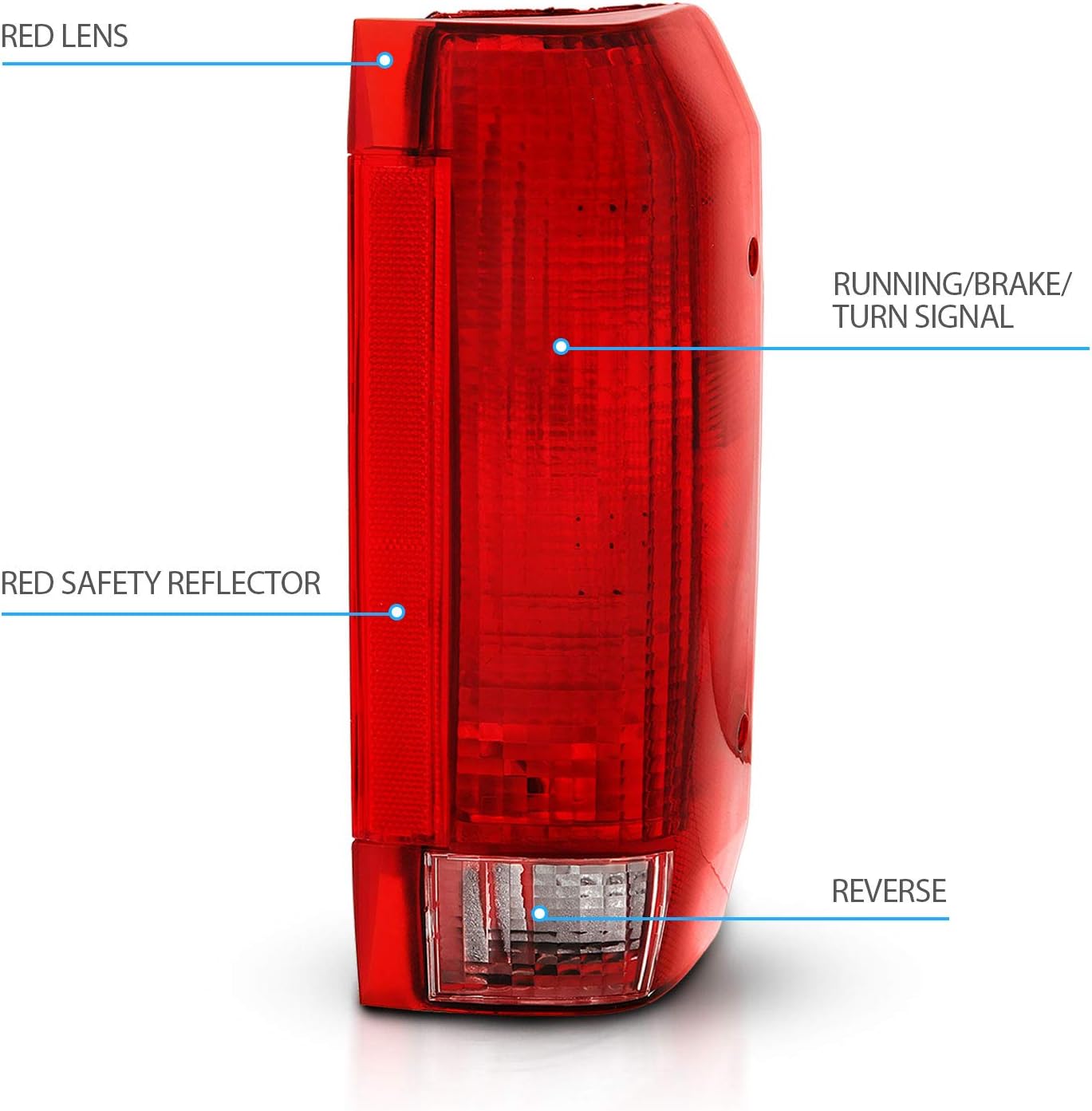 AmeriLite Red Replacement Tail Light Assembly Set for Ford Bronco / F150 F250 F350 Styleside Pickup - Driver and Passenger Side