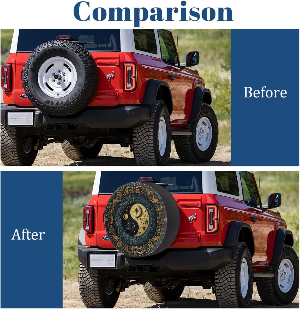 Ethnic Yin Yang Elastic Tire Covers Rv Spare Tire Covers Trailer Tire Covers Made of Various Vehicle Types Including Campervans Trucks Trailers SUV Waterproof Sunproof Dustproof 16inch