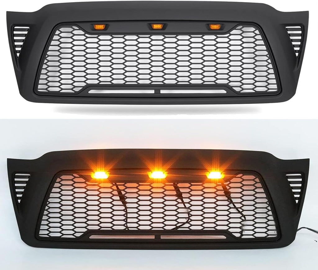 Mesh Front Grill with Amber LED, Compatible with The Following Models: Toyota Tacoma 2005-2011, Matte Black Shell TRD Pro Aftermarket (Parrilla para Tacoma)
