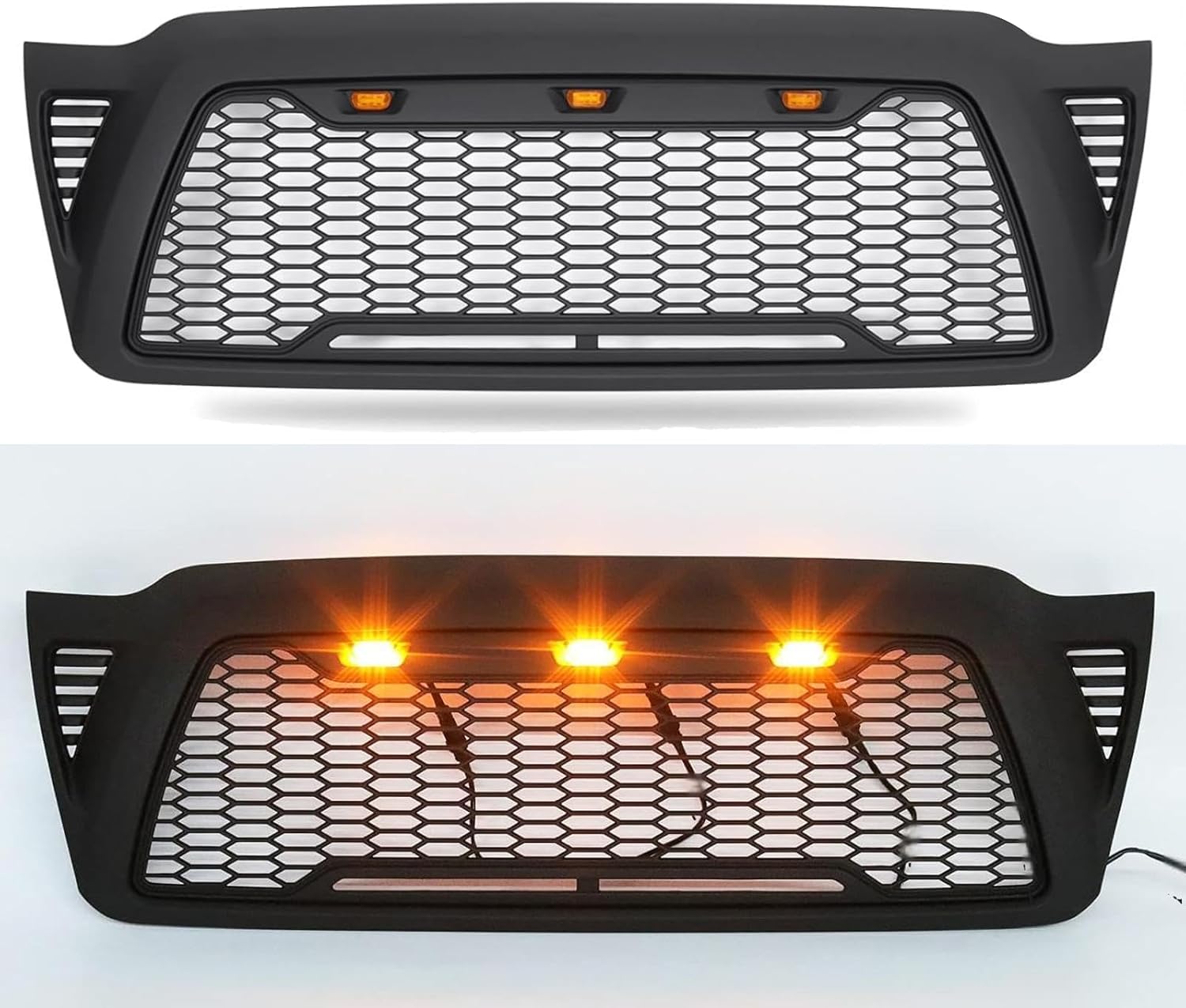 Mesh Front Grill with Amber LED, Compatible with The Following Models: Toyota Tacoma 2005-2011, Matte Black Shell TRD Pro Aftermarket (Parrilla para Tacoma)