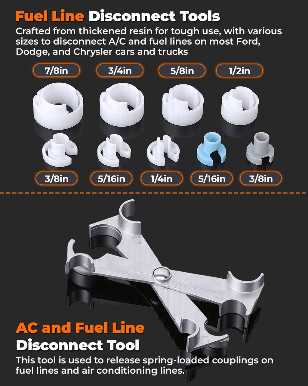 45 piece fuel line disconnect tool set on a desk or shelf