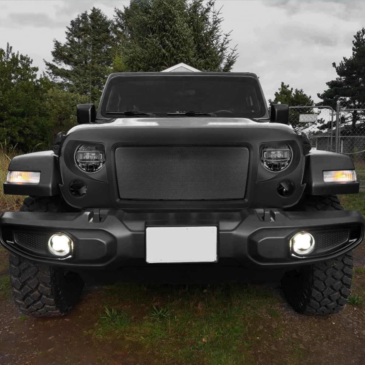 ABS Front Grille Compatible with Jeep Wrangler 2007 to 2017, JK，Matte Black (10 pcs W/BUG SCREEN)