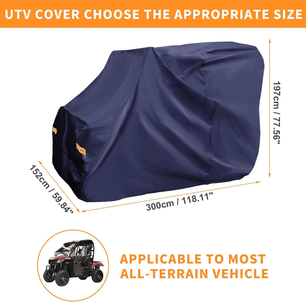 X AUTOHAUX UTV Cover for Honda Pioneer 700 Waterproof Side by Side Cover for Honda Pioneer 700-4 REC UTILITY Sun Rain Storage Protection 210D-PU Navy Blue 300x152x197cm
