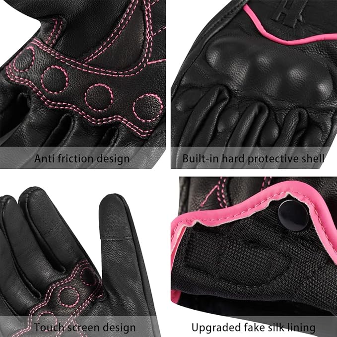 Harssidanzar Women's Motorcycle Gloves, Leather Motorcycle Gloves, Motorbike - Image 6