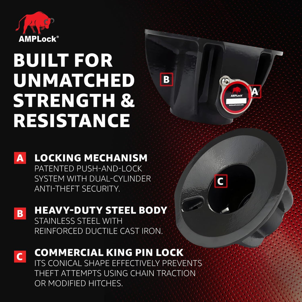 AMPLock - U-LPCF Heavy Duty Trailer Kingpin Lock, Patented Cylinder Lock, Commercial Trailer Security Conical King Pin Lock, Reliable Heavy Duty Kingpin Lock for Enhanced Trailer Protection & Security