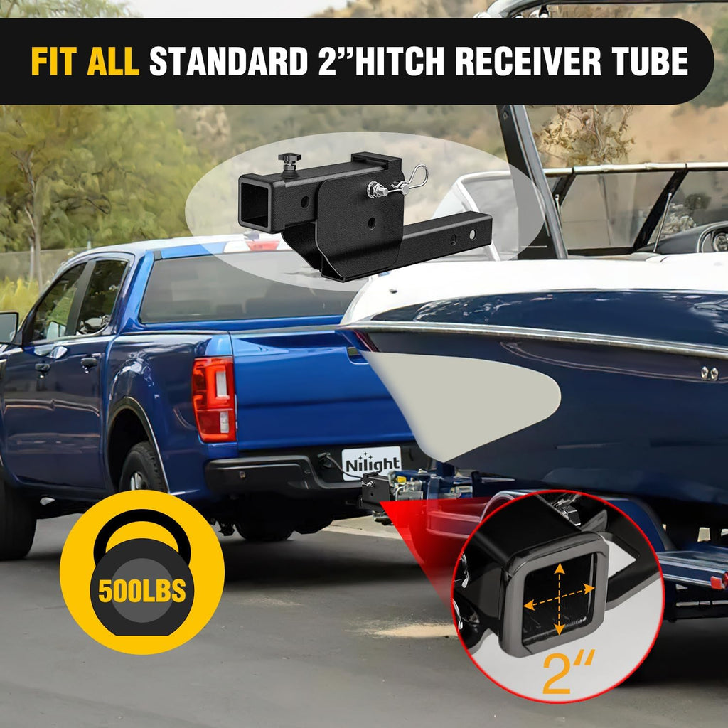 Nilight Trailer Hitch Folding Extender Mount Shank 16.54" Compatible with Wheelchair Cargo Carrier Adapter for 2 Inch Receiver Trailer Hitch 500lbs Black Powder Coated