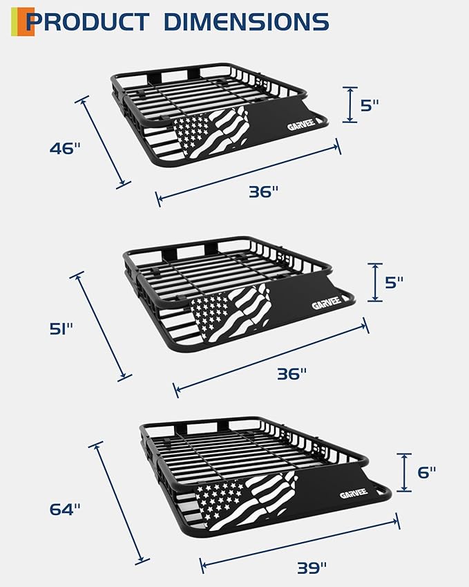 46" x 36" Universal Roof Rack Carrier Basket, 200 Lbs Capacity Car Cargo Rack - Image 3