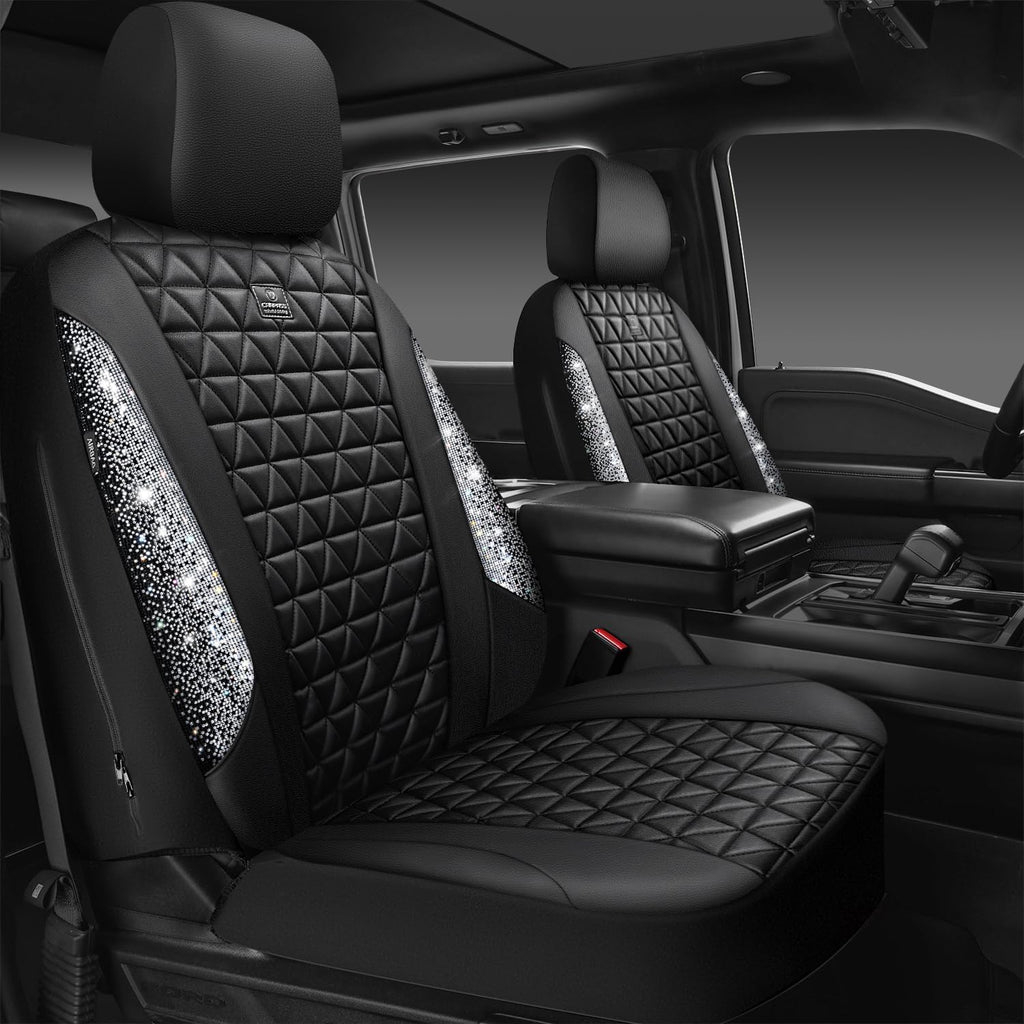 car pass bling diamond leather car seat covers, front angle view
