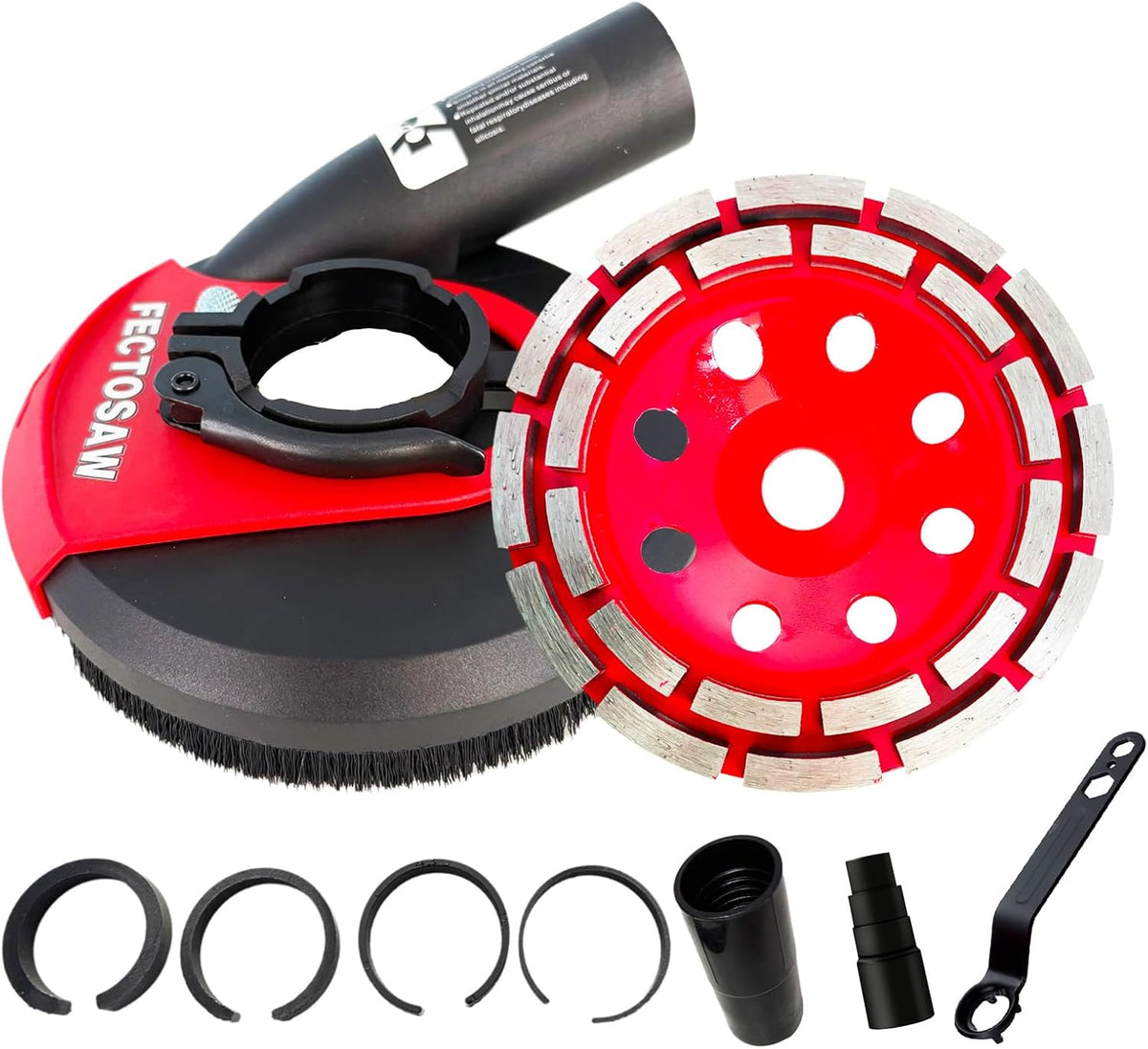 dust shroud for angle grinder with diamond grinding shown in use