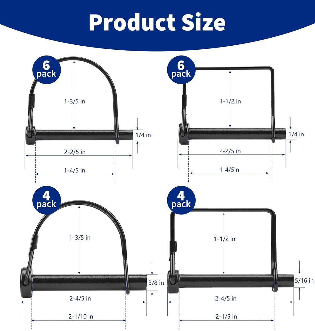 JEXTRA 20 Pcs Trailer Hitch Pins 1/4", 5/16", and 3/8" Diameter Black Electrophoresis Center Shaft Locking Pin for Agricultural Equipment, Trailer Couplings, Lawn Mowers, and Trucks