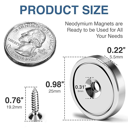MIKEDE 70 LBS Magnets with Screw Holes, 6 Pack Force Neodymium Cup Magnets 25mm - Image 4