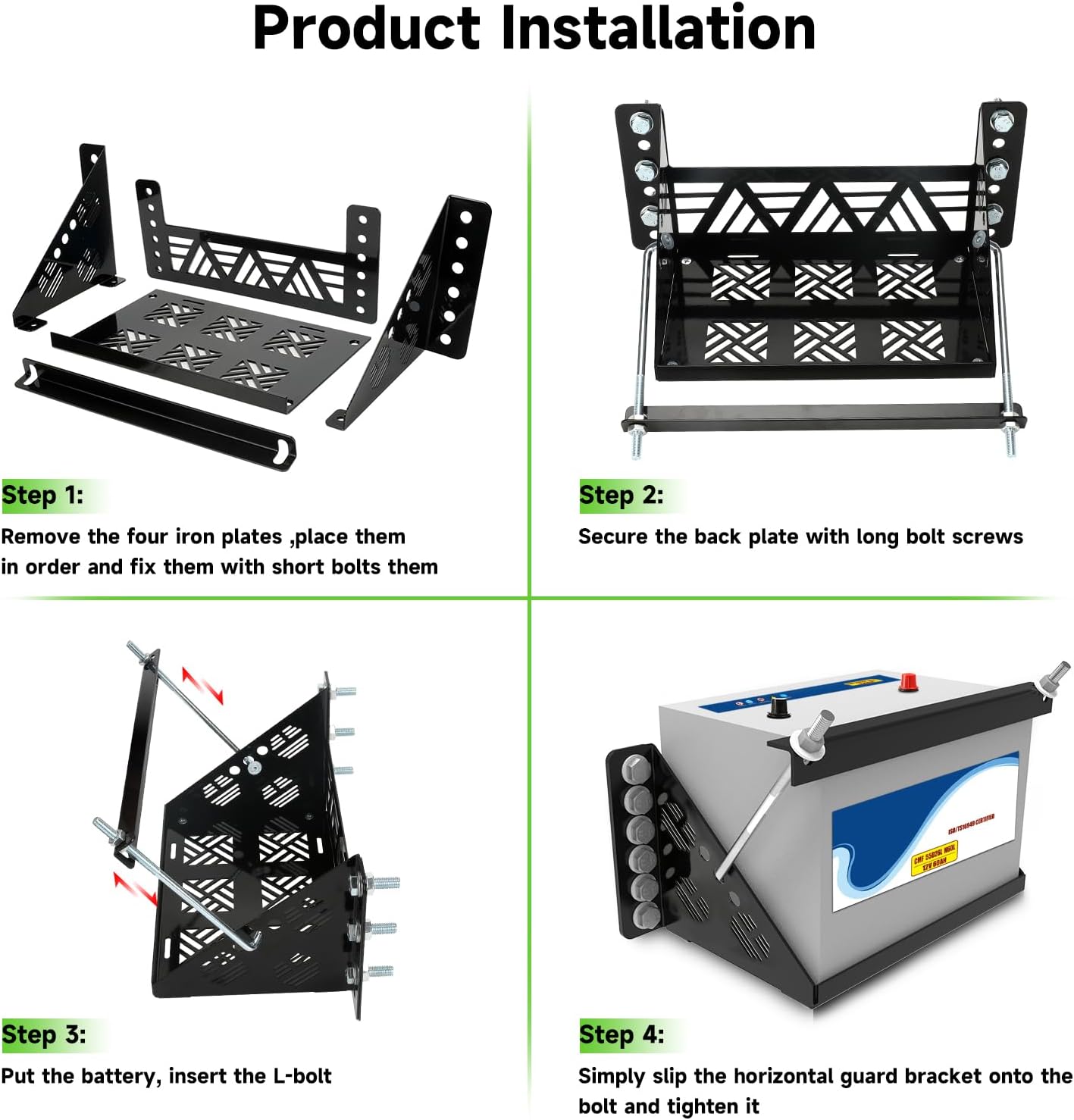 Universal Battery Mounting Tray, Battery Holder Bracket Compatible with RV Trailer Car Boat Truck, Heavy Duty Battery Box Mount Hold Down Bracket Relocation Kit for Group 24 Battery Box