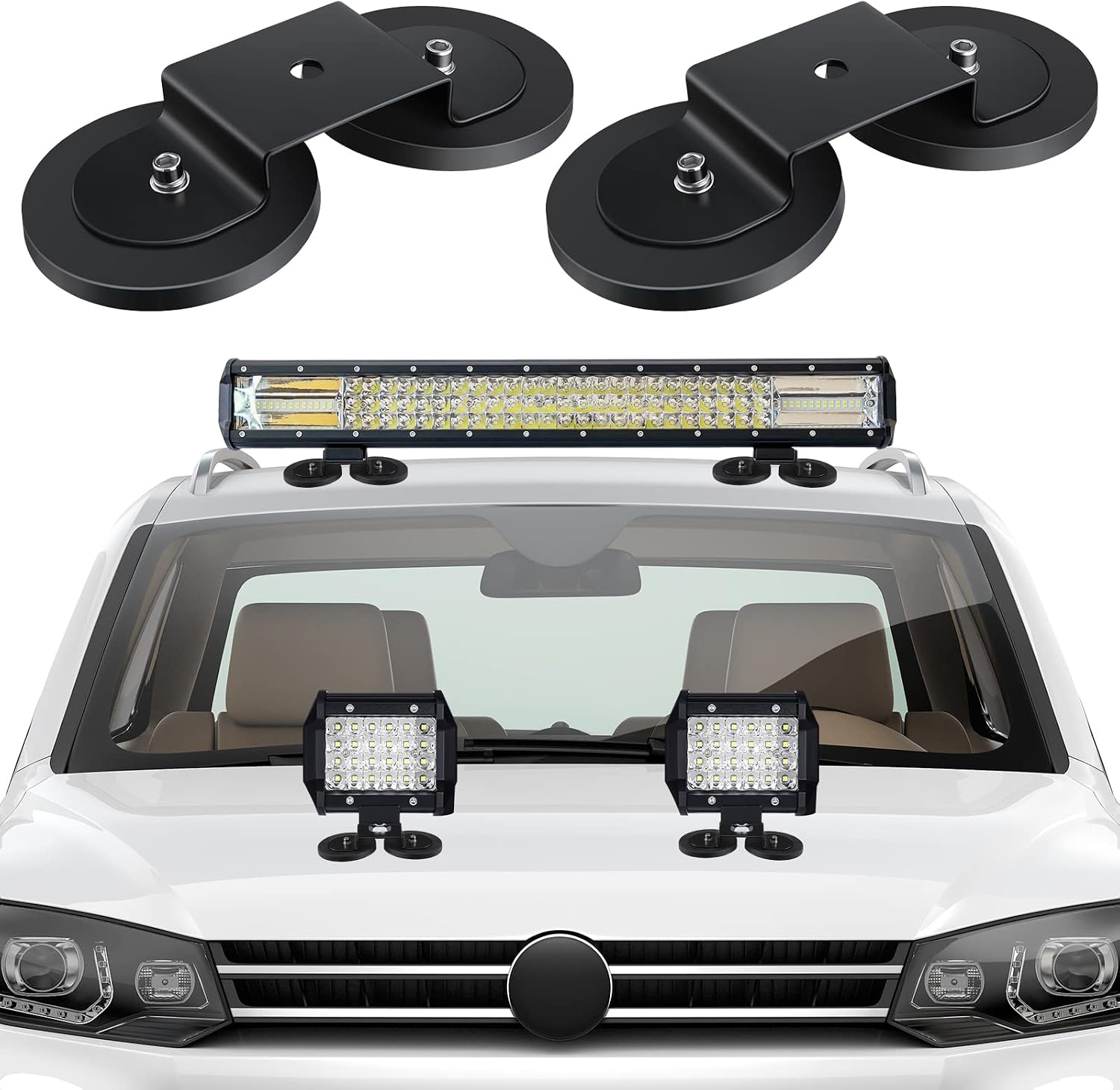 Shimeyao 8 Pcs Magnetic Light Bar Mounts Universal Magnet Mount Holder with Rubber Pad for Off Road SUV Truck Lamp Roof Bar Fog Light