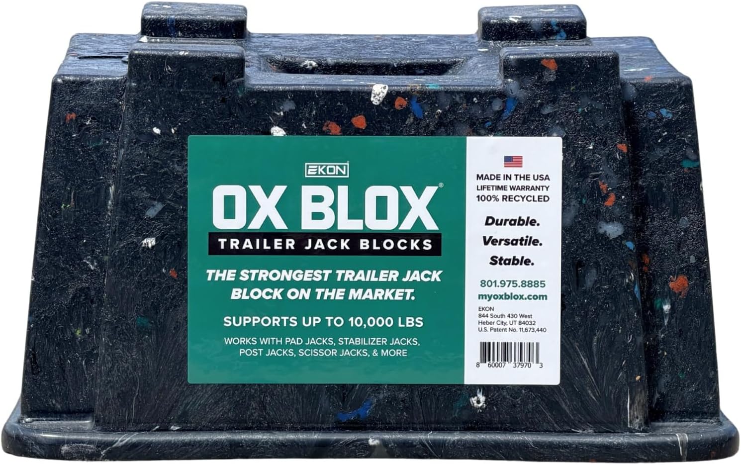 OX BLOX Heavy Duty Trailer Jack Block - 10,000 lb Capacity - Made in USA | RV Leveling Blocks & Stabilizer Pads; 100% Recycled Plastic; For Tongue Jack, 5th Wheel, Camper, Travel Trailer & More