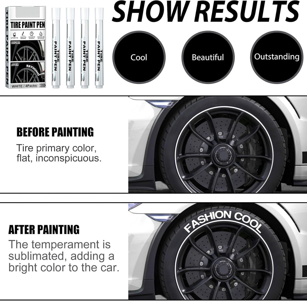 4Pieces Paint Pen for Car Tires, White Paint Pen Waterproof Tire Marker Lettering Paint Pen