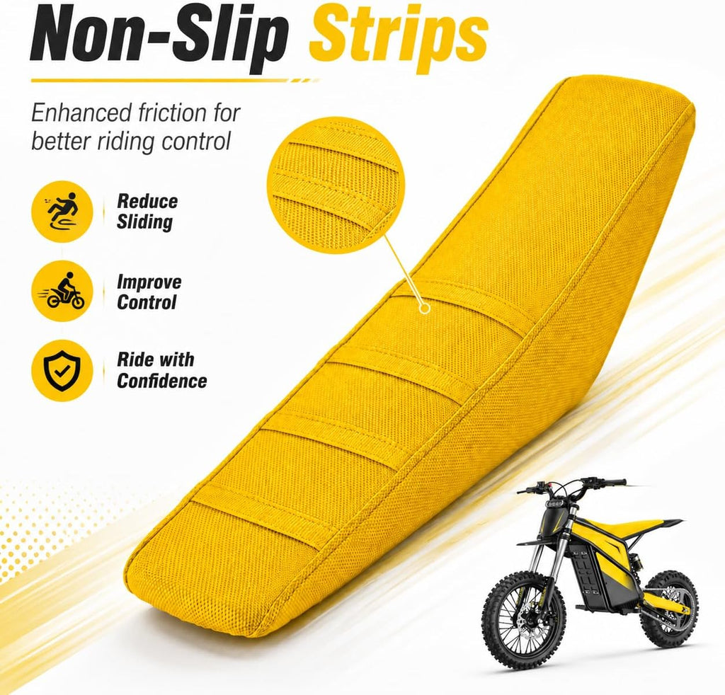 Dirt Bike Seat Cover, Non-Slip Gripper Cushion Pad Replacement, Compatible with Heybike Villain Electric Dirt Bike (Yellow)