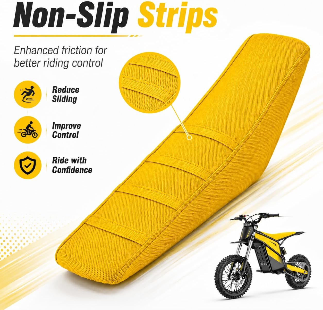 Dirt Bike Seat Cover, Non-Slip Gripper Cushion Pad Replacement, Compatible with Heybike Villain Electric Dirt Bike (Yellow)