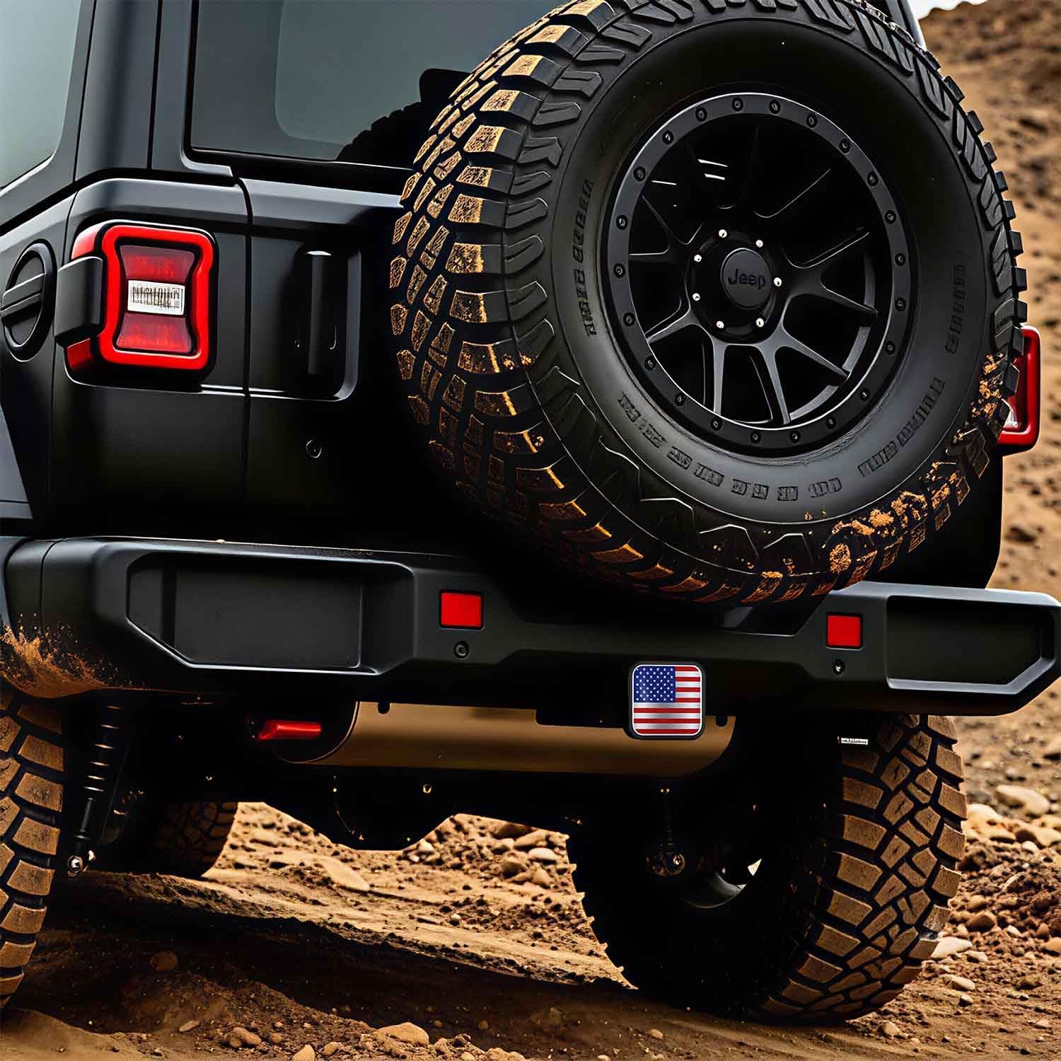 Trailer Hitch Covers American Flag Red, Heavy Duty 2 Inch Hitch Cover for Weather Protection, Rubber and Metal Hitch Receiver Cover Plug Cap for Trucks SUVs and Off-Road Vehicles