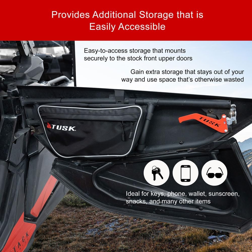 TUSK Upper Door Bags Pair 1680D Nylon with UV Protection, Water-Resistant Zippers, 2 Mesh Compartments & Key Ring Interior Storage. Compatible with CAN-AM Maverick X3 64 Inch and 72 Inch 2017-2026