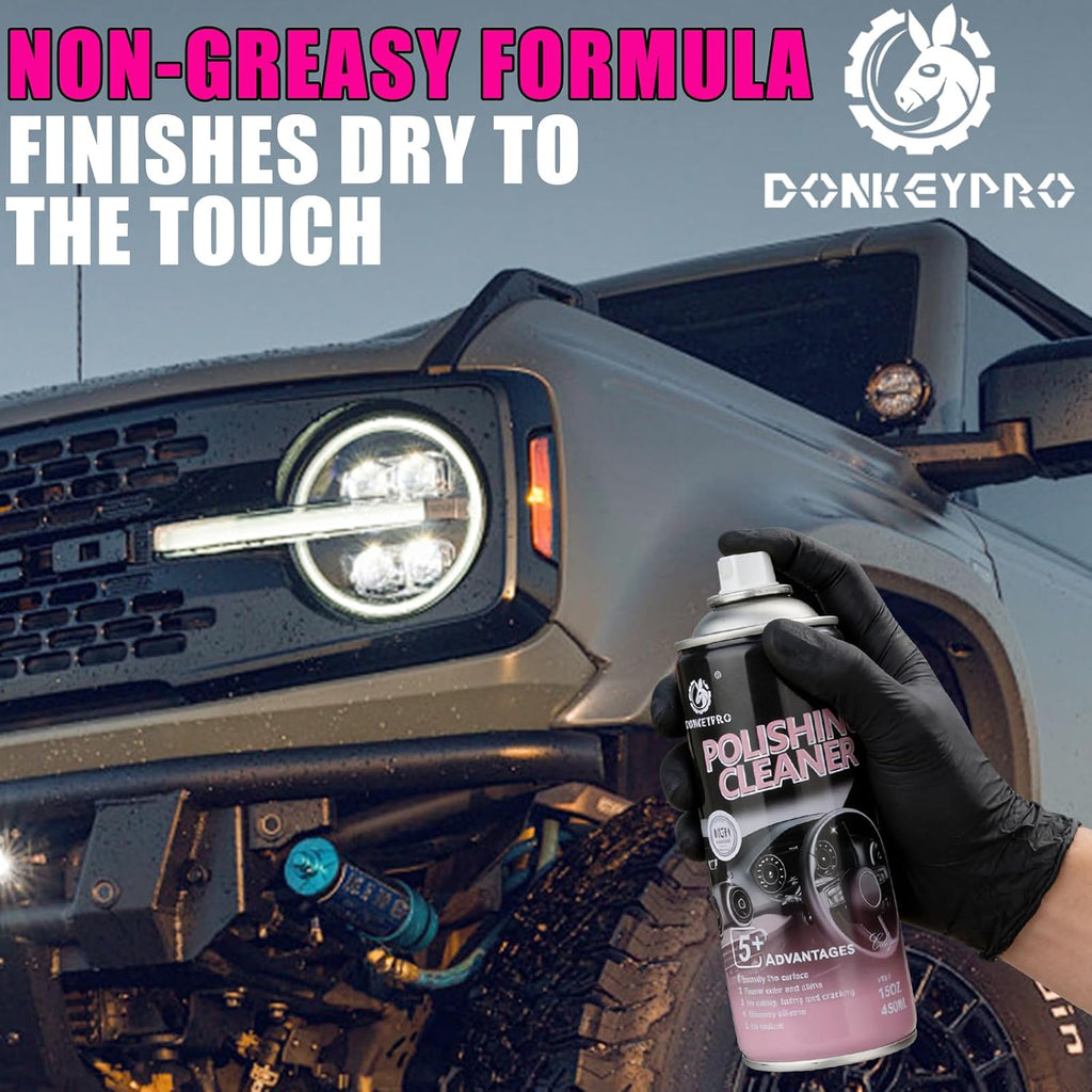 DONKEYPRO Car Interior Cleaner, Polishing Cleaner Detailer Spray for Vehicle Detailing, 450ml Aerosol 15 fl oz with Iron Can (1-Pack)