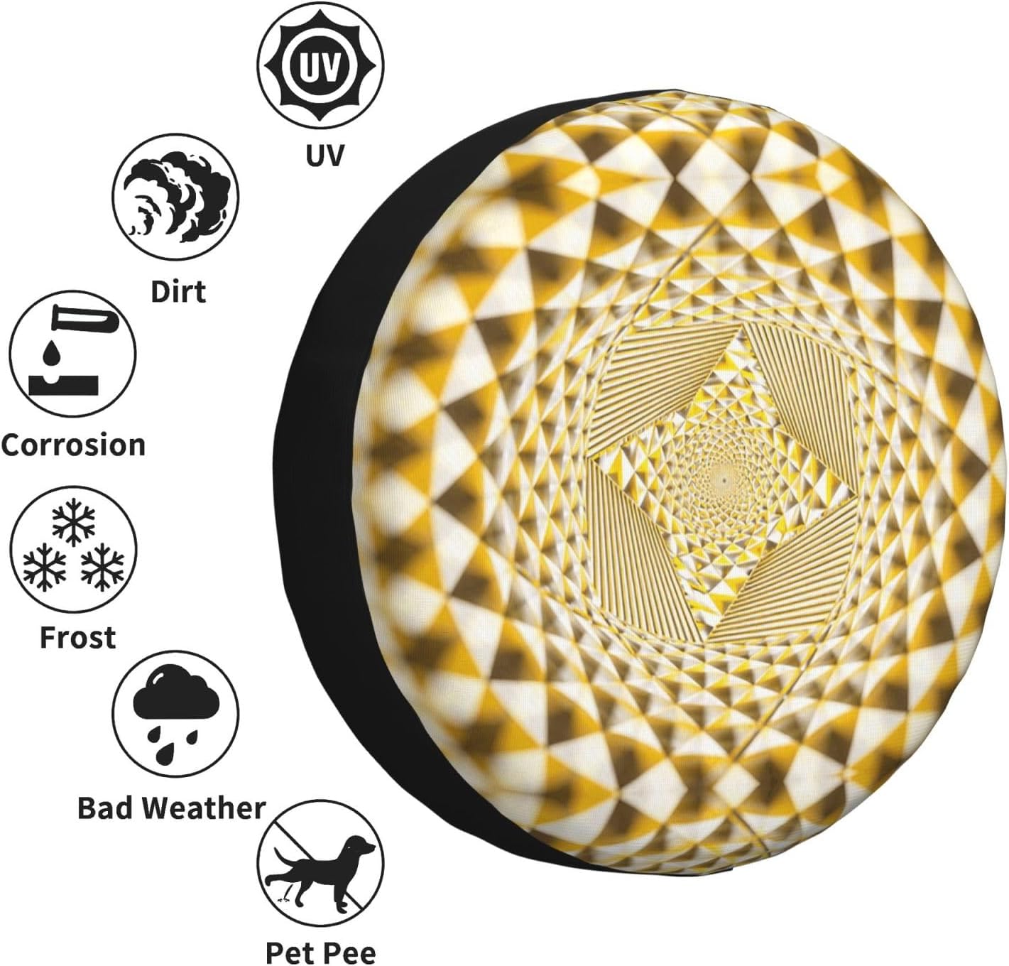 3D Optical Dizziness Yellow Grid Print Universal Spare Tire Cover for Jeep | Wheel Protector Fits Rv, Trailer, Jeep, Shield Tires From Sun, Dirt And Rain For Outdoor Storage